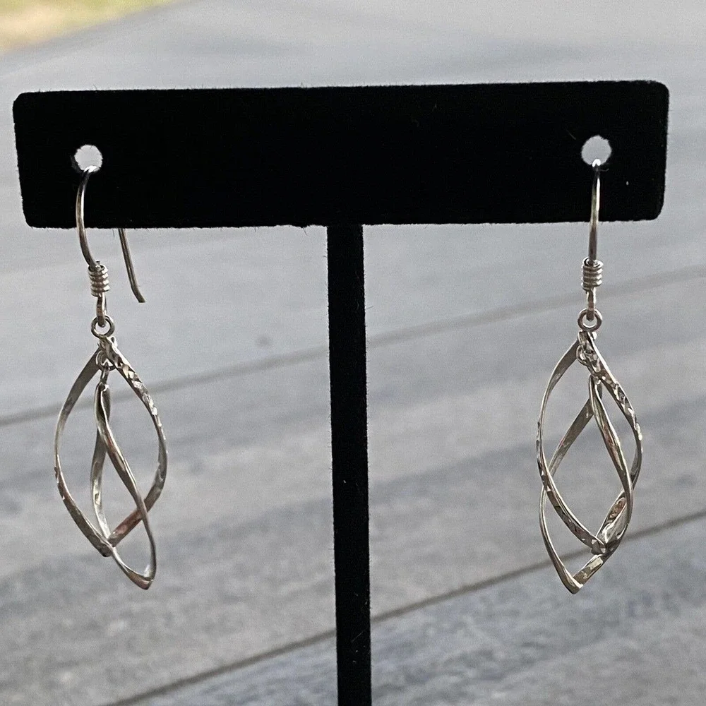 925 MA Thailand Sterling Silver Earrings Dangles Drops Art Deco Textured VTG